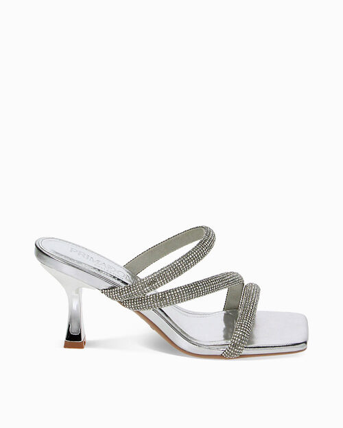 Mules open toe argento tacco 7,5 cm, SILVER