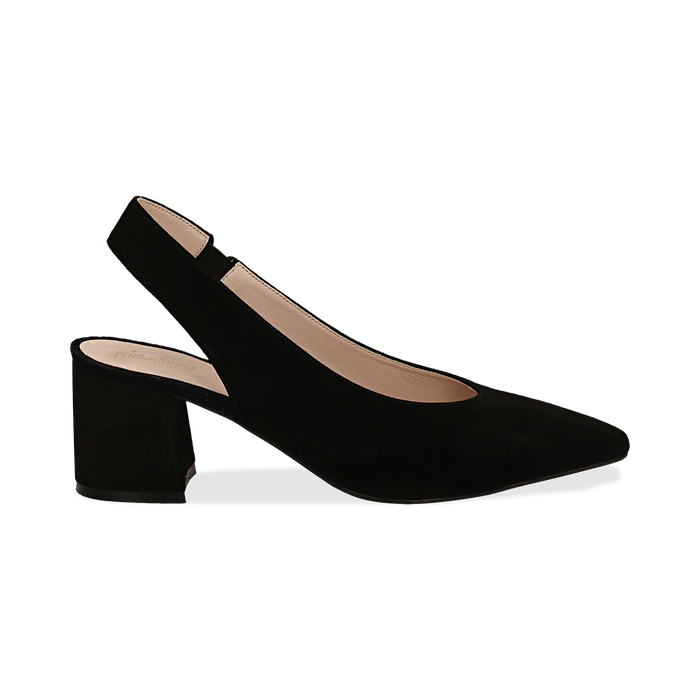 Slingback Nere In Camoscio Tacco Quadrato 6 Cm Donna Primadonna Collection