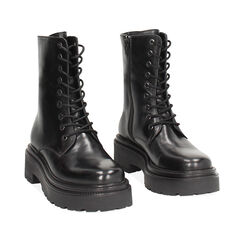 Bottines à lacets noires en cuir véritable avec semelle en caoutchouc, Primadonna, 26N565054PENERO035, 003 preview
