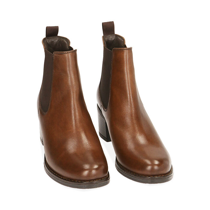 Chelsea Boots Femme cognac en cuir talon 6 cm Primadonna Collection