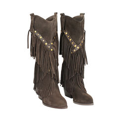 Bota de gamuza marrón oscuro con tacón de 5 cm, Primadonna, 26B800515CMMORO036, 004 preview