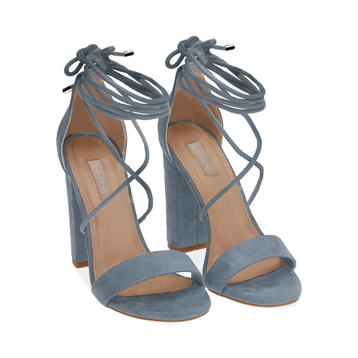 Sandalias de microfibra con cordones celeste@ tacón 10@5 cm | Colección  Primadonna Collection