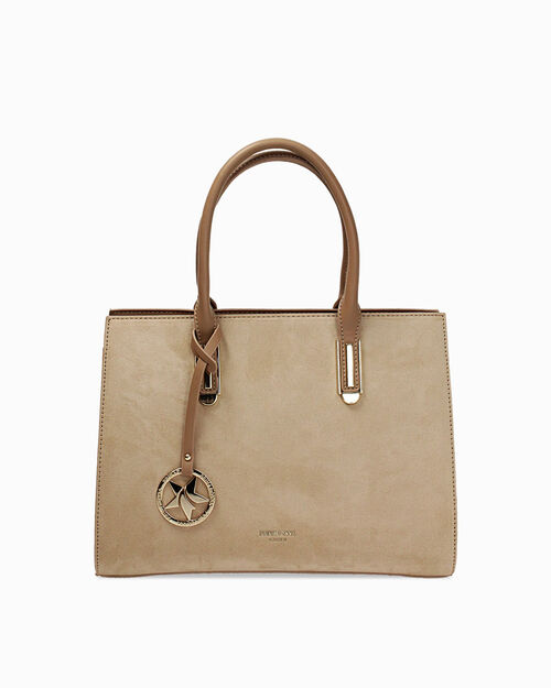Bolso de mano beige con bandolera removible, BEIGE