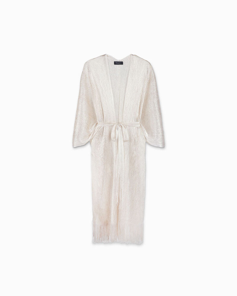 Poncho donna bianco-oro in tessuto image number null