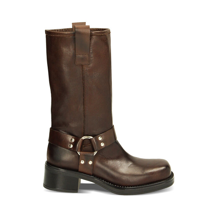 WOMEN SHOES BIKER LEATHER MORO, Primadonna, 227277301PEMORO040