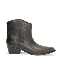 Bottines en cuir noir avec talon de 4,5 cm, Primadonna, 26B840804PENERO037, 001a
