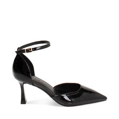 Décolleté open shank nere in vernice, tacco 7,5 cm, Primadonna, 244909202VENERO037, 001a