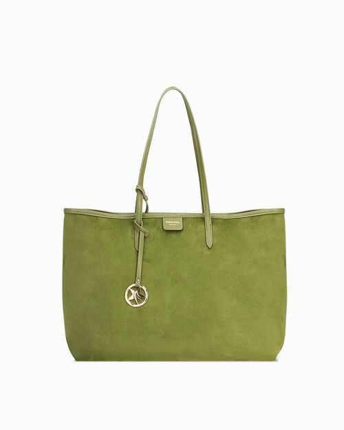 Borsa a spalla verde con ciondolo dorato, GREEN
