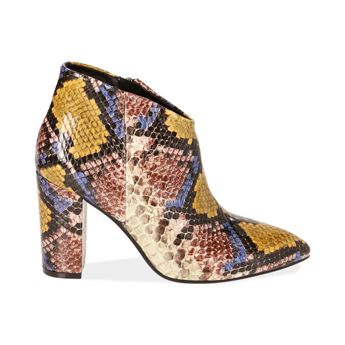 Ankle boots da donna gialli stampa pitone, tacco 9 cm | Primadonna  Collection