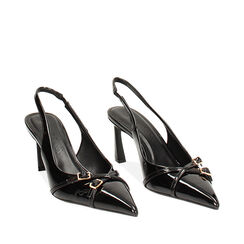 Décolleté slingback nere in vernice, tacco 7,3 cm, 242110603VENERO035, 002a