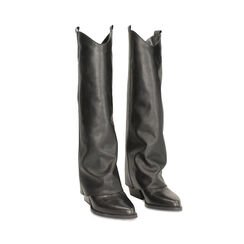 Bottes en cuir noir avec talon de 7,2 cm, Primadonna, 26B800516PENERO035, 003 preview
