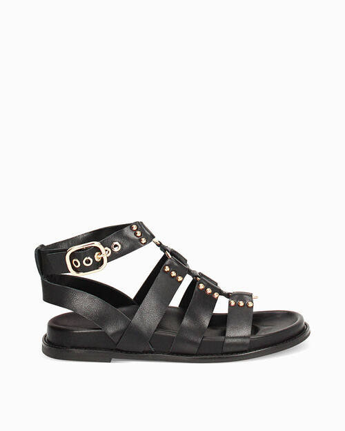 Sandali bassi donna neri in pelle, 
