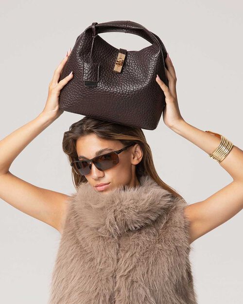 Mini bag testa di moro con tracolla removibile, DK BROWN