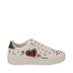 Sneakers bianche con pietre e stampe cartoon, Primadonna, 15E908470EPBIAN036, 001a