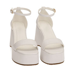 Sandali bianchi, zeppa 9 cm, Primadonna, 214915707EPBIAN035, 002a