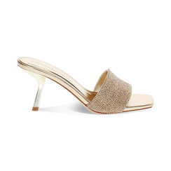 Mules open toe dorées en laminé et pierres pour femme, Primadonna, 252137802LPOROG035, 001 preview