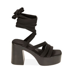 Sandali platform neri in tessuto, tacco 10 cm, Primadonna, 212720507LYNERO035, 001 preview
