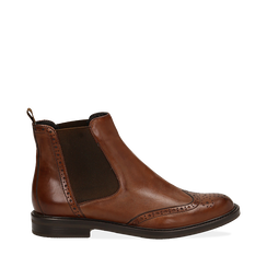 Chelsea boots cuoio in vera pelle, Stivaletti, 147729508PECUOI036, 001a