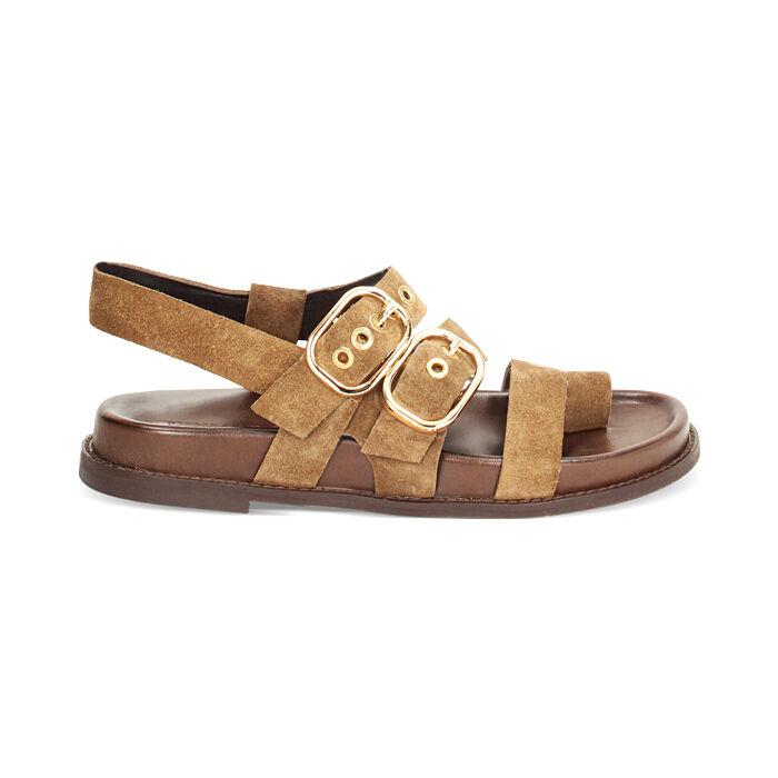 Sandales plates femme taupe en daim, Primadonna, 25N151001CMTAUP036