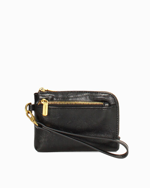 Portafoglio nero lucido con dettagli dorati, BLACK