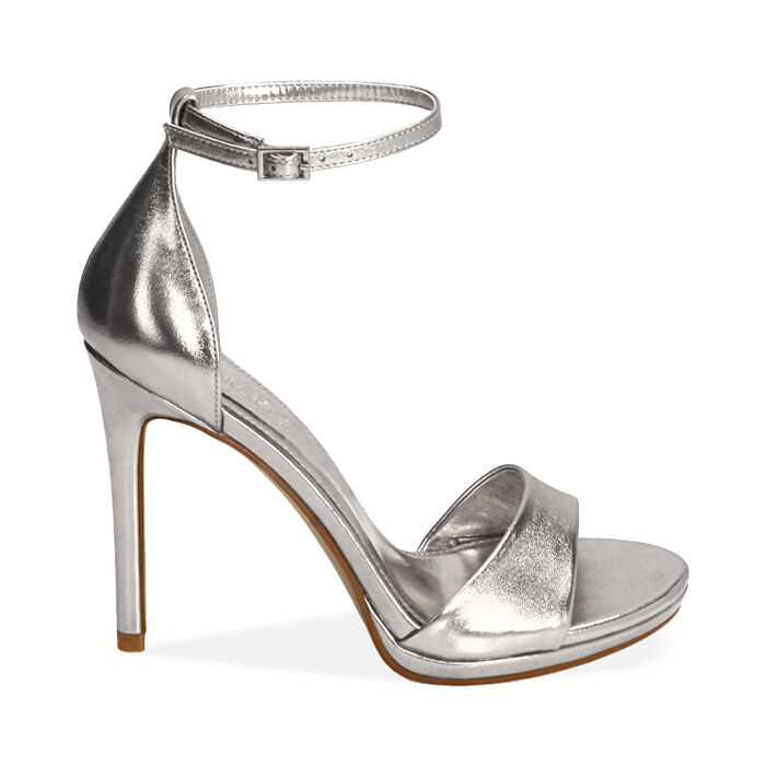 Sandali argento laminato, tacco 11 cm, Primadonna, 212133410LMARGE036