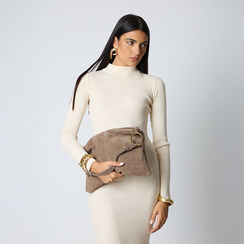 Borsa a spalla taupe in camoscio, Primadonna, 260803696CMTAUPUNI, 002a