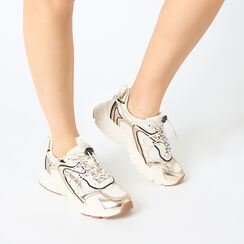 Baskets femme beige-or en tissu, Primadonna, 250151101TSBEOR036, 002a