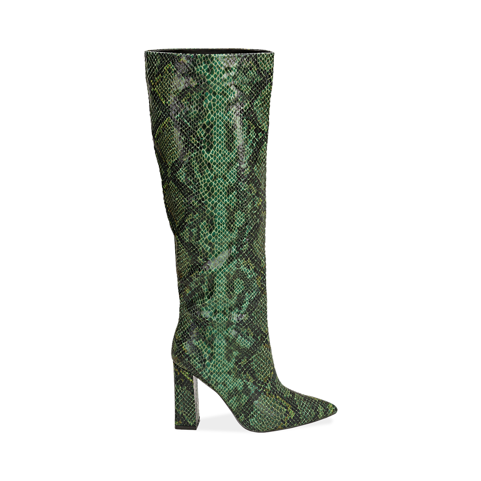 Stivali verdi in eco-pelle stampa pitone, tacco 9,5 cm | Primadonna  Collection
