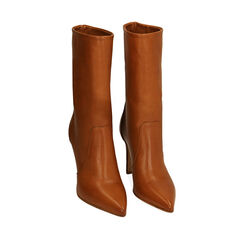 Ankle boots cognac in pelle, tacco 10 cm , SPECIAL SALE, 19L630061PECOGN036, 002a