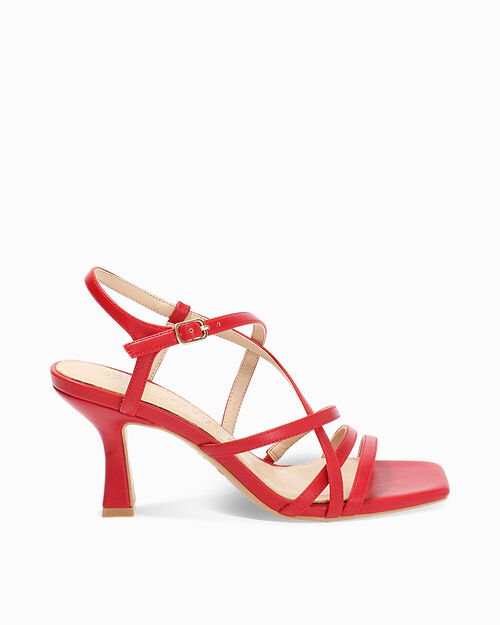 Sandalo donna rosso intrecciato, tacco 7,5 cm, RED