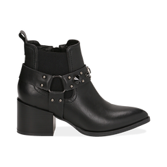 Camperos neri in eco-pelle con borchie, tacco 6,5 cm ,
