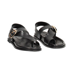 Sandalias planas mujer negras de piel, Primadonna, 25N151014PENERO036, 003 preview