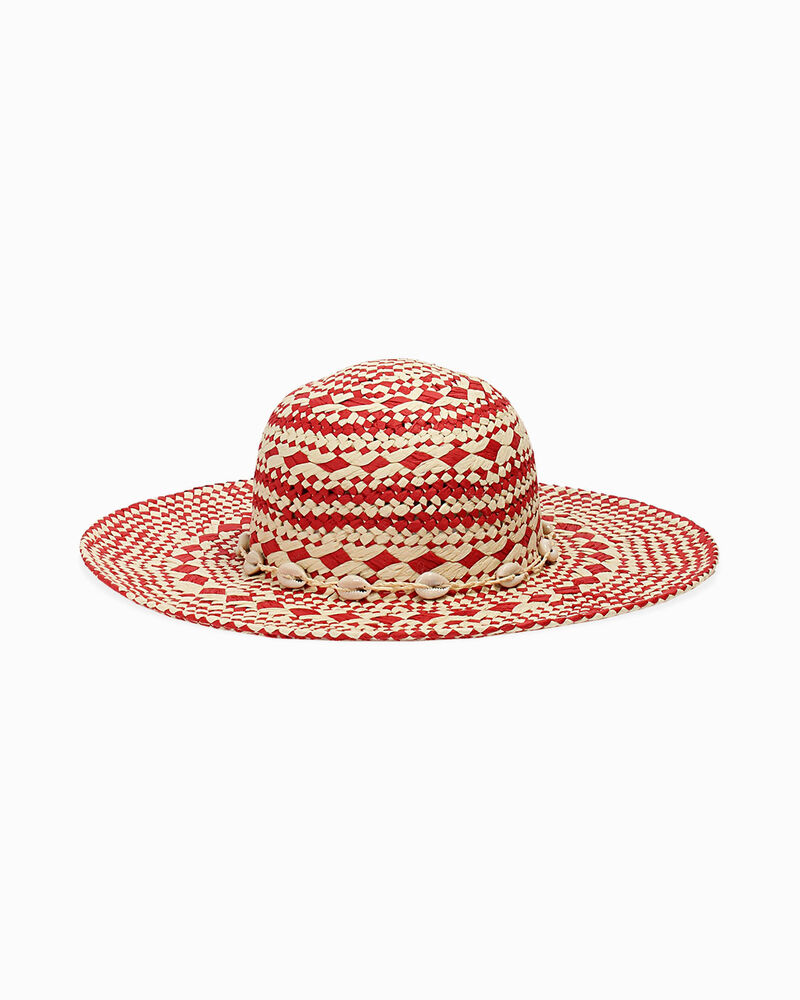 Cappello da donna in paglia intrecciata bianco-rosso image number null