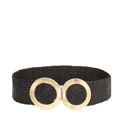 Cinturón de mujer negro de rafia, Primadonna, 25B400029RFNEROUNI, 001a