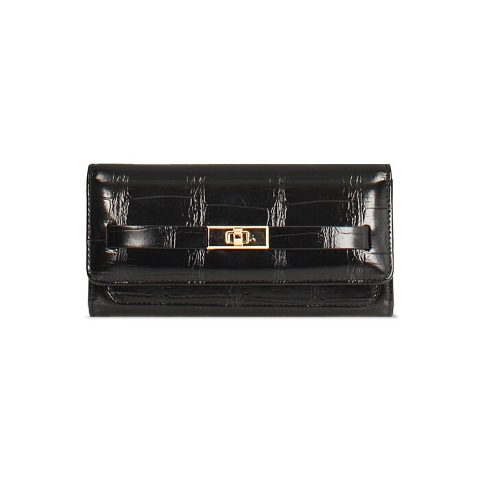 Portefeuille en synthétique effet coco noir avec détails chics, Primadonna, 265705011CCNEROUNI