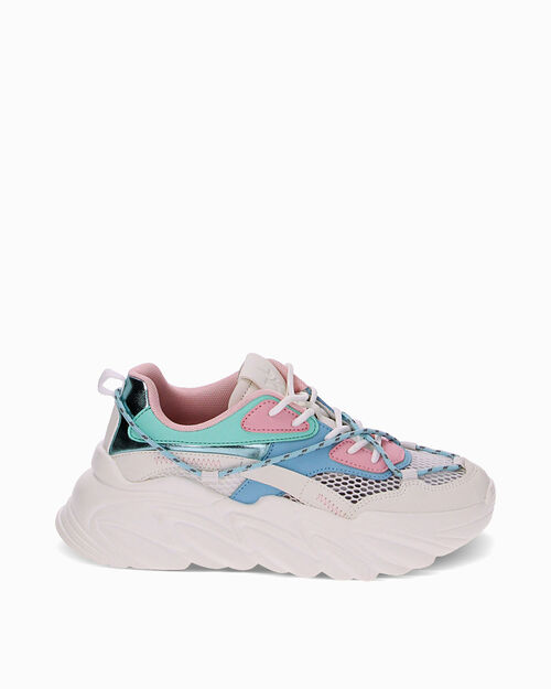 Sneakers in tessuto bianco-azzurro, MULTI COLOR