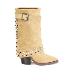 Stivale texano taupe in microfibra, con borchie, Primadonna, 243067901MFTAUP035, 001 preview