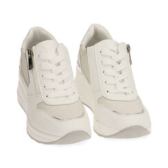 Sneakers bianche, zeppa 6 cm, Primadonna, 212850921EPBIAN035, 002 preview