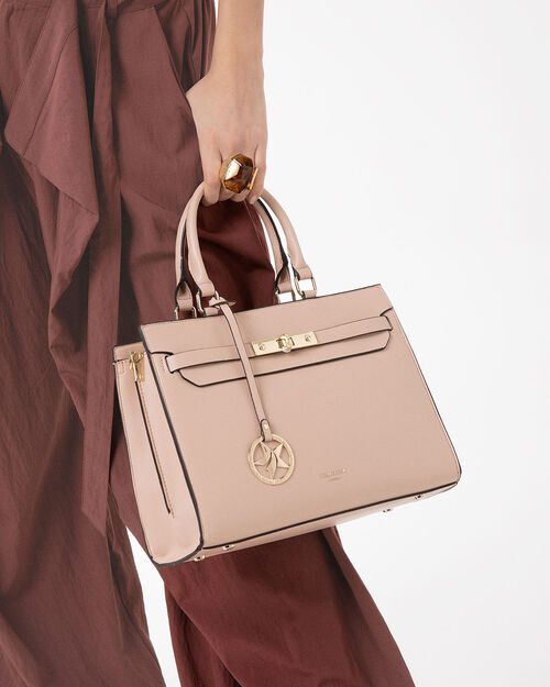 Bolso de mano beige con bandolera removible, BEIGE