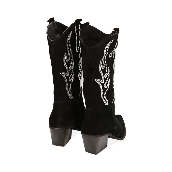 Bottes texanes femme en daim noir talon 7 cm Primadonna Collection