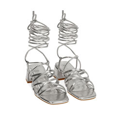 Sandales en laminé argent, talon 4 cm , Primadonna, 192711223LMARGE037, 002a
