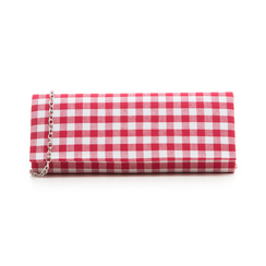 Clutch bianco/rossa in tessuto stampa Vichy,