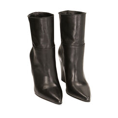 Stivaletti neri in pelle, zeppa 9,5 cm, Primadonna, 22L602049PENERO035, 002a