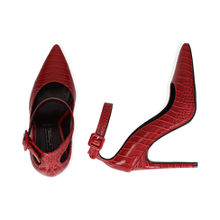 D&eacute;collet&eacute; rosse in eco-pelle effetto coccodrillo, tacco 11 cm , Scarpe, 142182061CCROSS035, 003 preview