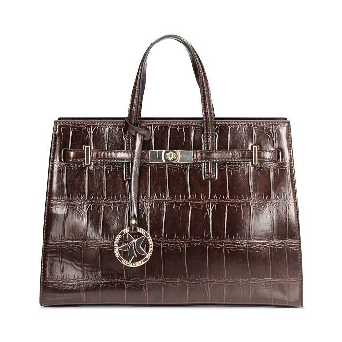 Sac à main en matériau effet coco brun foncé, Primadonna, 265731833CCMOROUNI