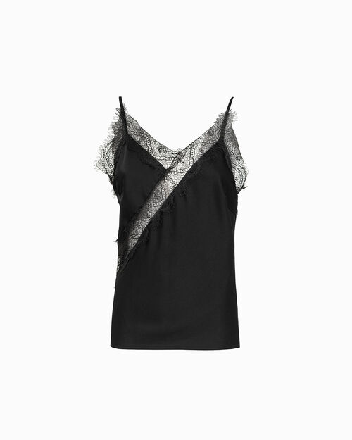 Top con dettagli in pizzo nero, BLACK