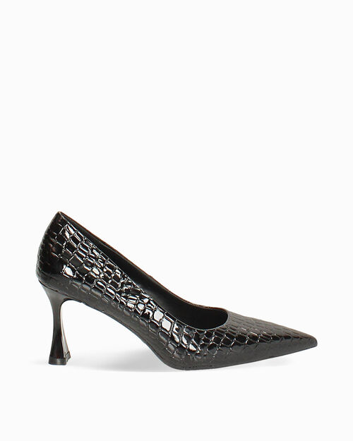 Zapato de sal&oacute;n negro efecto cocodrilo tac&oacute;n 7,5 cm, BLACK