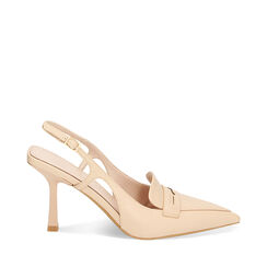 Mocassino slingback beige, tacco 8,5 cm, Primadonna, 232161250EPBEIG036, 001a