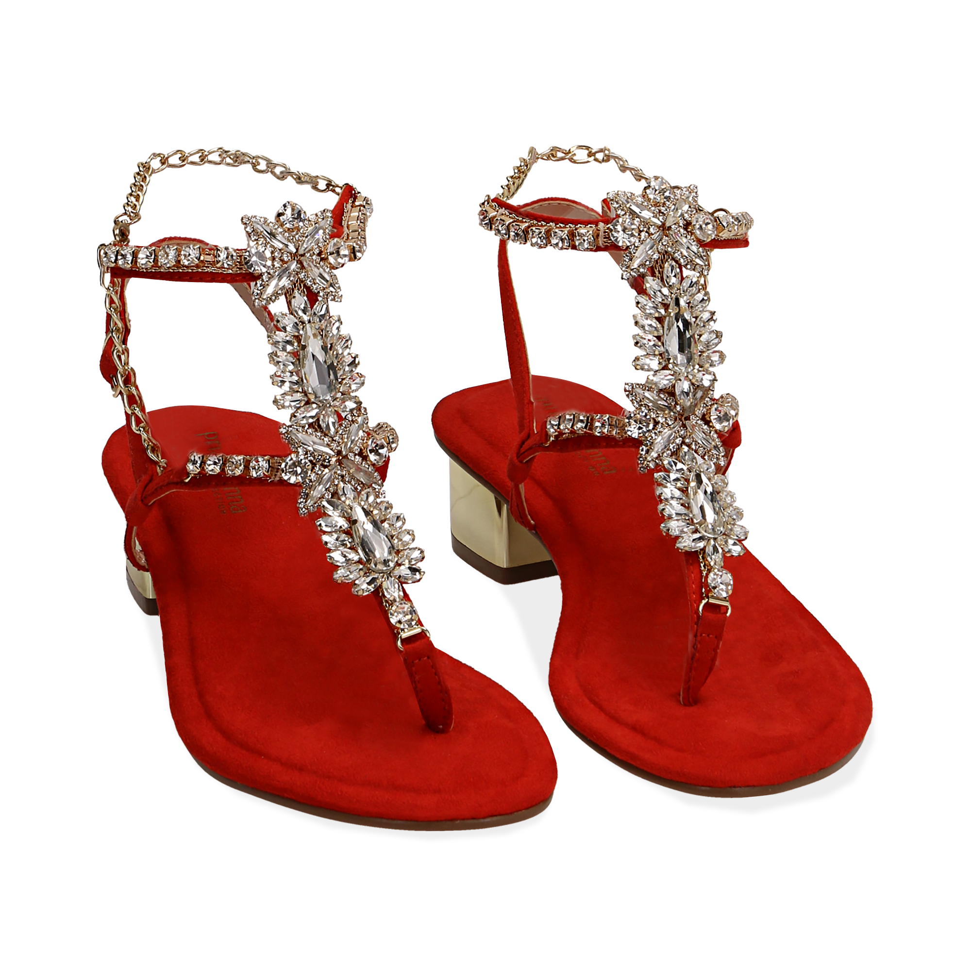 Sandali corallo in microfibra con pietre, tacco 3,5 cm | Primadonna  Collection