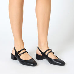 Décolleté slingback donna nere con punta arrotondata, tacco 4 cm, Primadonna, 254962778EPNERO035, 002 preview